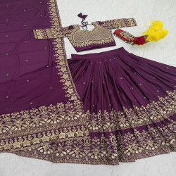 Wine Purple Heavy Embroidered Chinon Festival Lehenga Choli Set